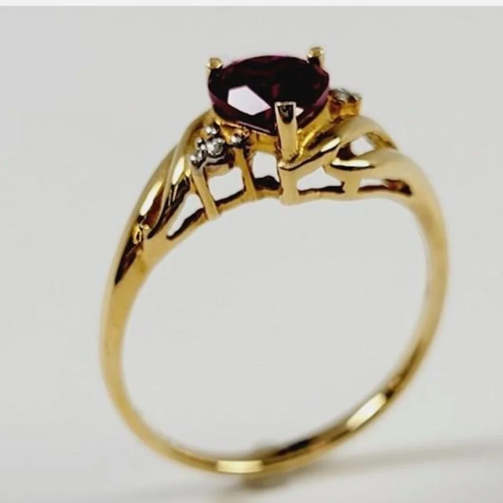 10k yellow gold, diamonds and pink sapphires jewelry set in heart box - Picture 9 of 16
